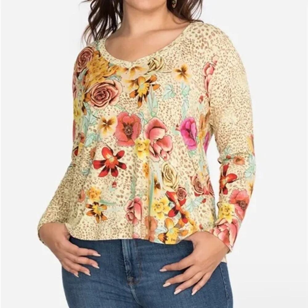 Johnny Was Top Womens Small Hera Swing Tee Flower Swing Bamboo Boho Floral